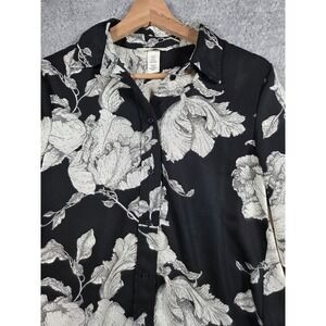 HM Black White Floral Button Down Blouse Long Sleeve Shirt Womens XS